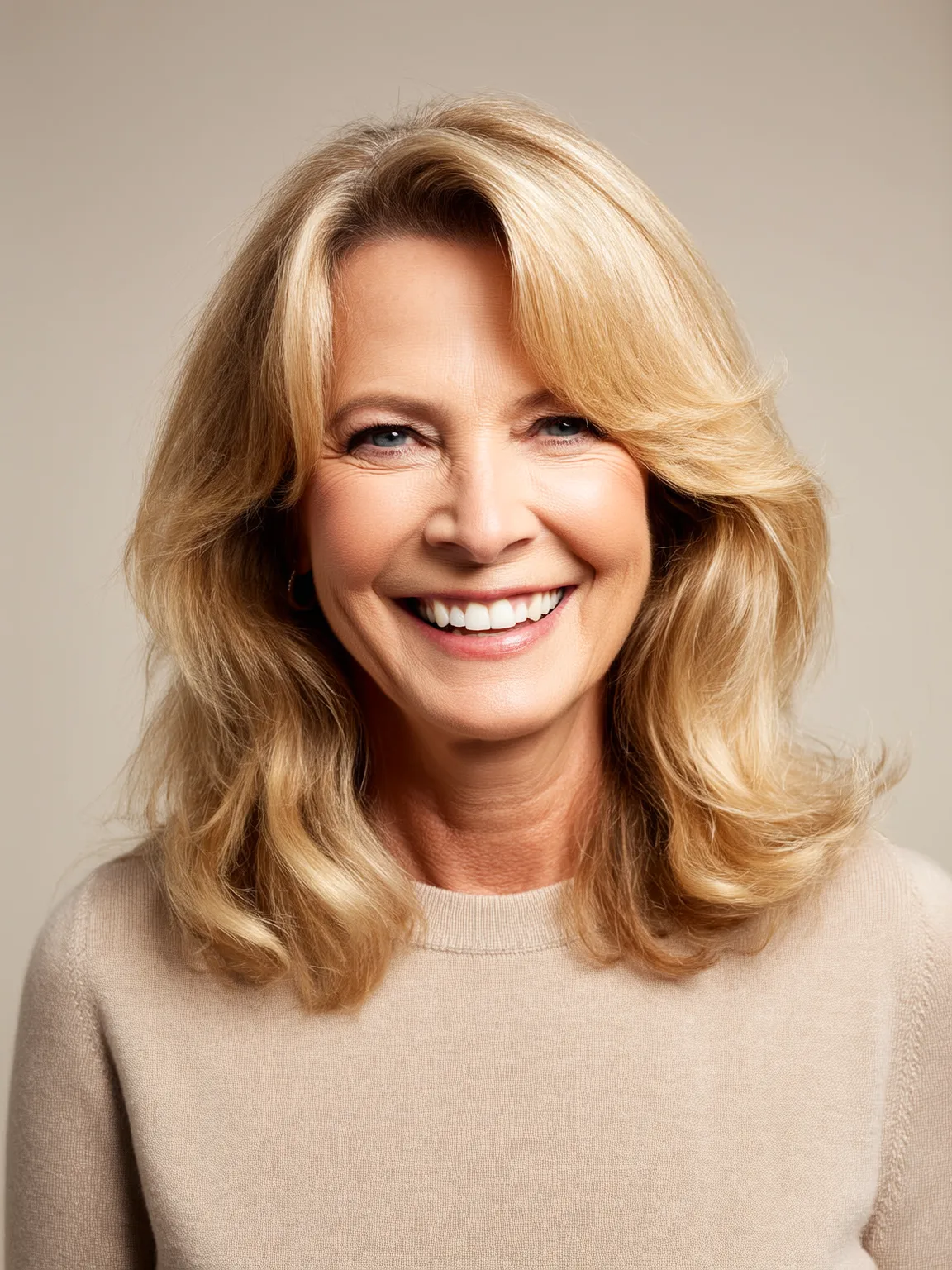 Golden Blonde Feathered Layers with Voluminous Waves